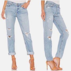 GRLFRND Hi-Rise Straight Leg Distressed Boyfriend Jean Size 23 Wash: Double Take